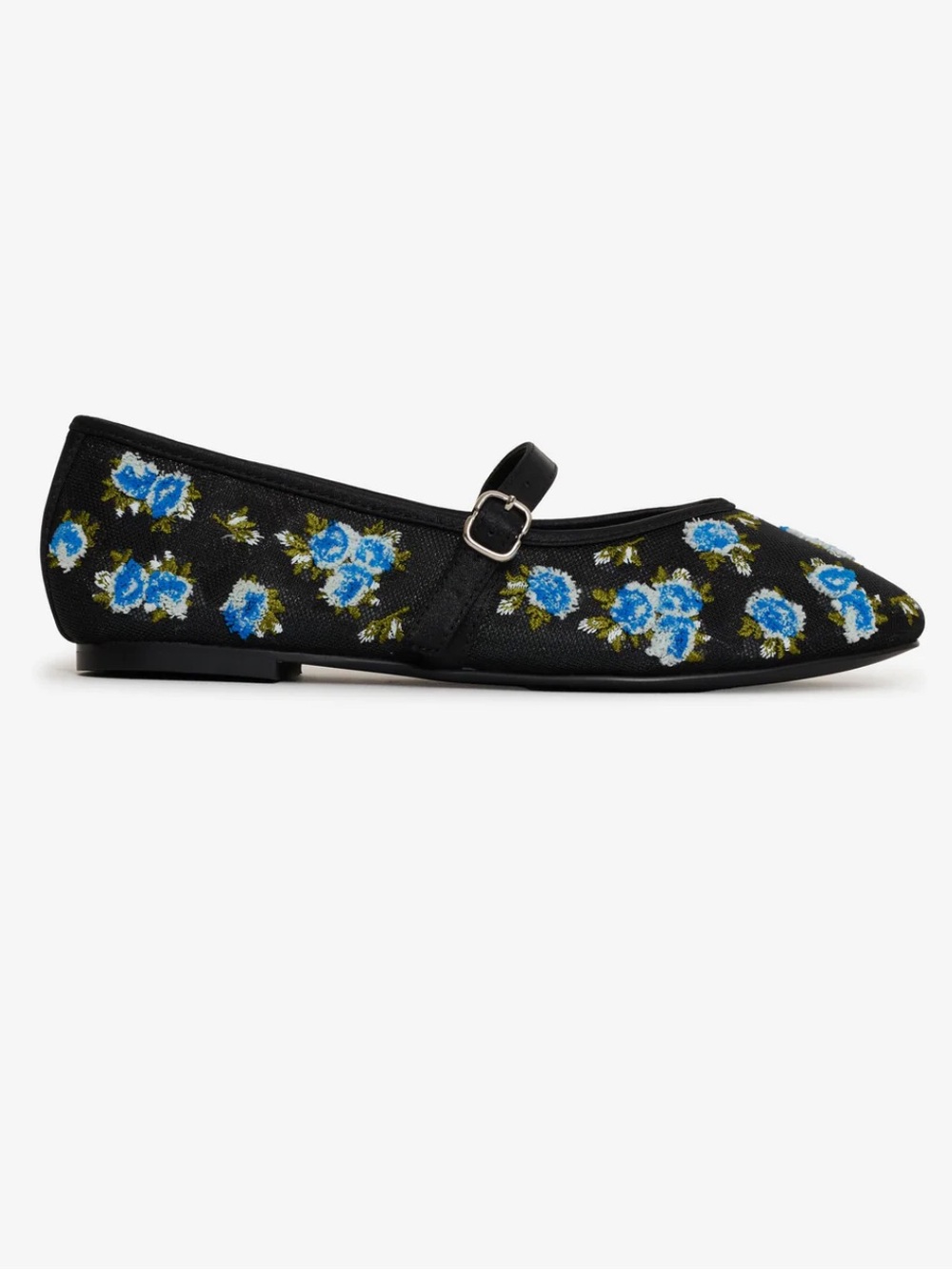 For Love And Lemons Evelyne Embroidered Mary Jane Flats with Blue Roses - Picture 9 of 11
